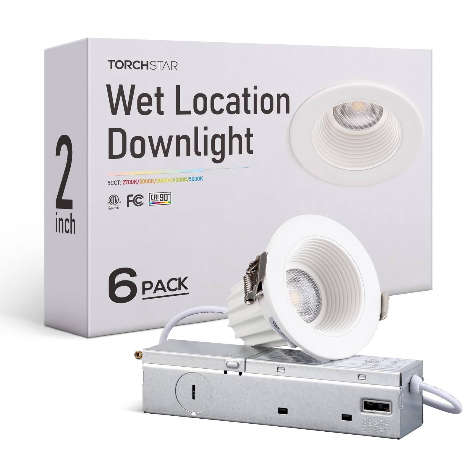 TORCHSTAR 6-Pack 5CCT 2 Inch LED Recessed Lighting, Anti-Glare