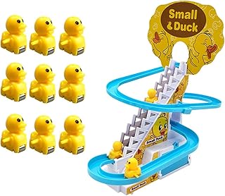 Runsmooth Electric Duck Climbing Stairs Toy, Little Track Slide Toys, Educational Toys With Fashing LED Lights Music On/Off Button, Rollercoaster Toy Race Set For Toddler Boys