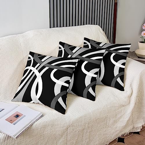 Housse de coussin rayures géométriques noir blanc gris 45x45 - 5