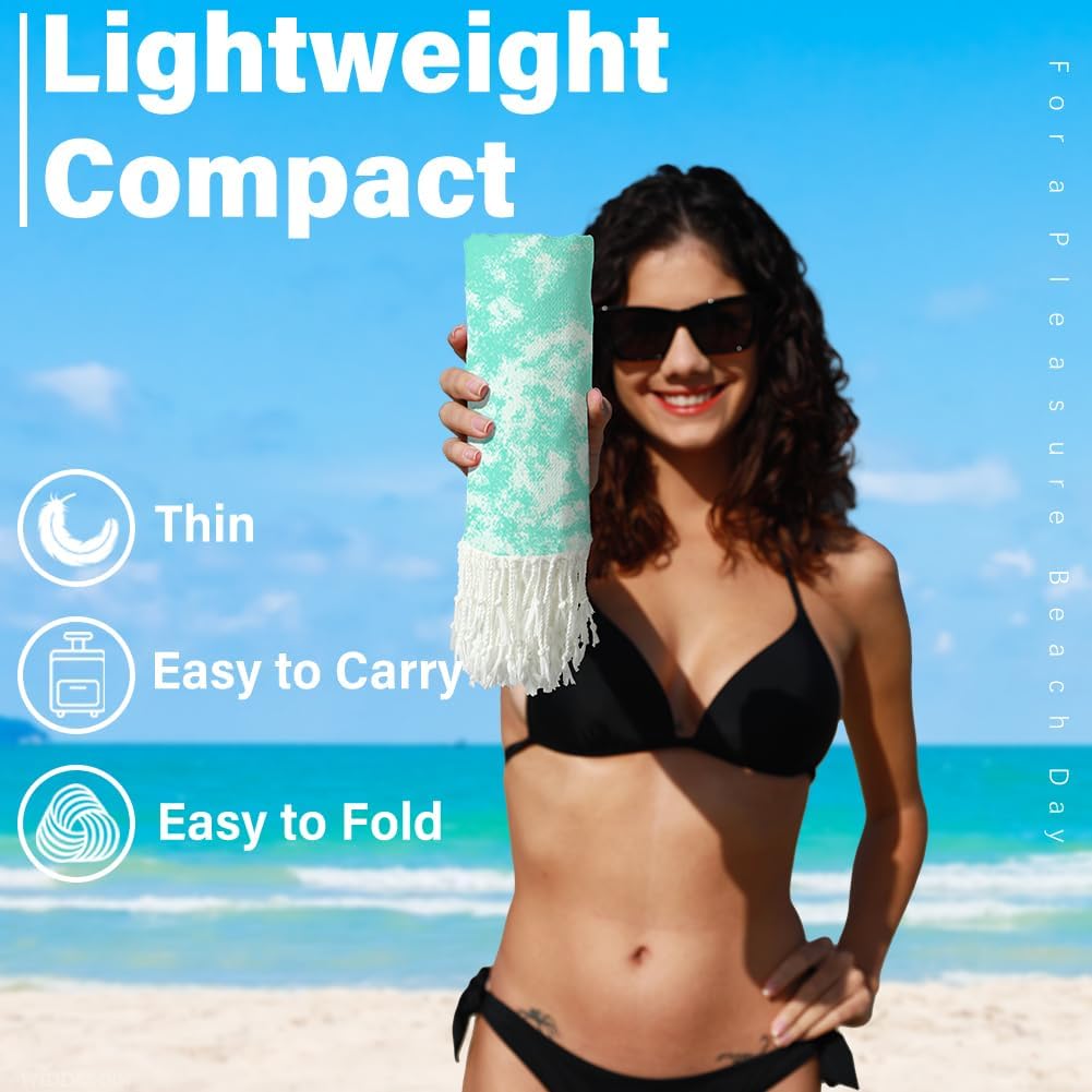 Thin Turkish Beach Towel Lightweight Quick Dry Absorbent Cotton Bathroom Bath Pool Swim Towels Extra Large Oversized Sand Free Beach Accessories Essentials Cloud Gifts for Adult - Image 2