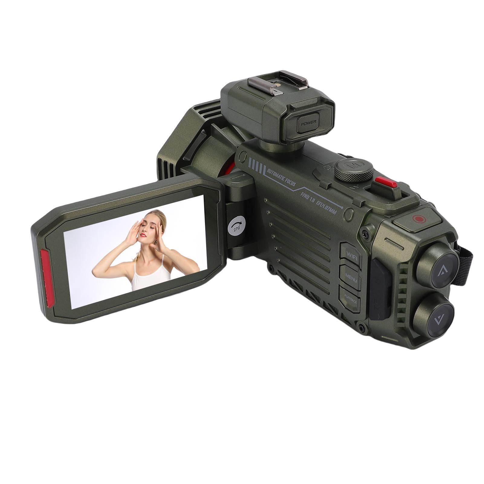 Videocamera per Videocamera, Fotocamera Ultra HD 4K 53MP 50x Digital Zoom Vlogging, Focus Auto Focus, Rotazione da 3 Pollici a 270 Gradi, Scarpa Calda, Supporto Fino a 512 GB (GREEN)