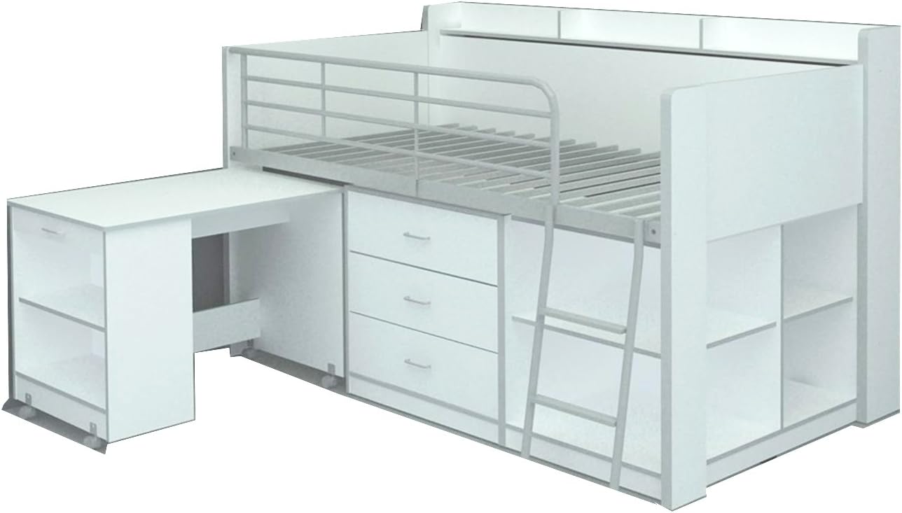 Rack Furniture Porta mobili Clairmont Loft Letto, Legno, White, Twin