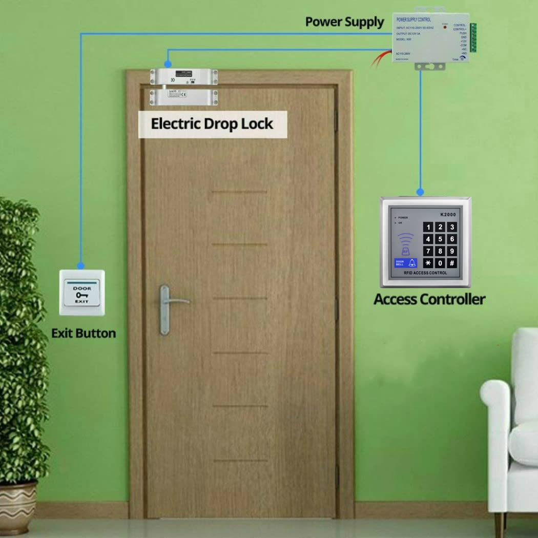 YAVIS Completo set RFID porta accesso controllo sistema kit + serratura a bullone elettrico + 110-240 V AC 12 V DC 3 A 36 W Power Supply + prossimità porta tastierino numerico 10 + Bottoni EXIT