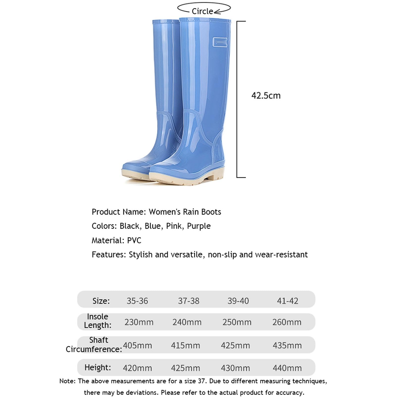 Stivali da Pioggia Alti da Donna, Impermeabili, Antiscivolo, Stivali da Giardino in PVC da 42,5 cm con Fodera in Rete, Suola con battistrada for Pneumatici Stivali da Pioggia(Lila,37 EU)