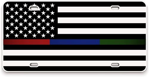 Miniatura 35 de JASS GRAPHIX Placa de matrícula personalizada con la bandera estadounidense de línea amarilla, homenaje personalizado a despachadores y operadores