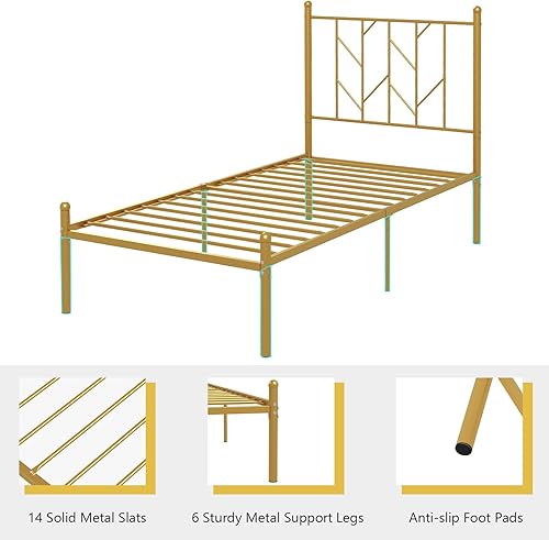 Miniatura 33 de Giantex Base de cama de metal negro con cabecera de estilo victoriano, base de cama de plataforma de 12.5 pulgadas con soporte de 14 listones de