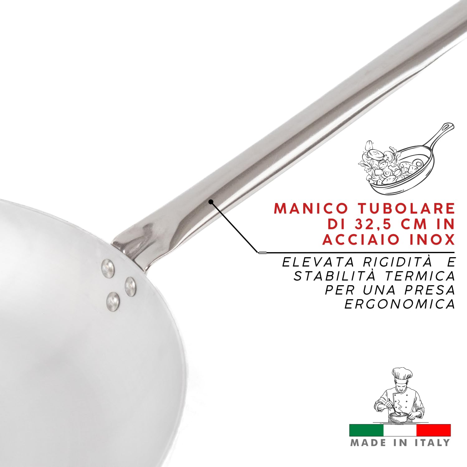 MOHOME Padella Alluminio Professionale Induzione Made in Italy Manico Acciaio Inox Ø 32 cm Pentola Fondo Basso Rotonda Altezza 5,2 cm Piano Cottura Grill Fornello Gas Forno