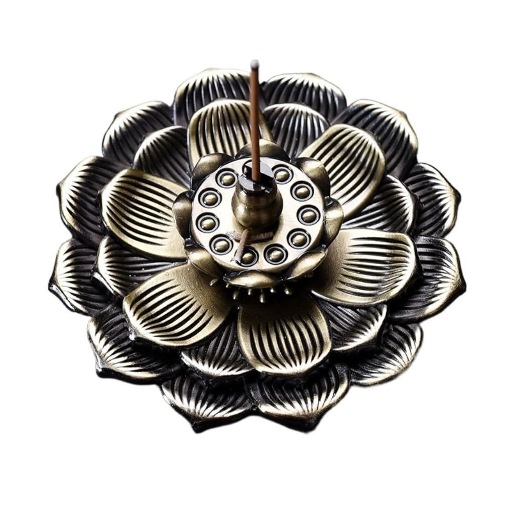 Basxdrfxz A Incense Holder Base Retro Lotus Romatherapy Furnace Indoor Lloy Incense Holder Home Desktop Decoration