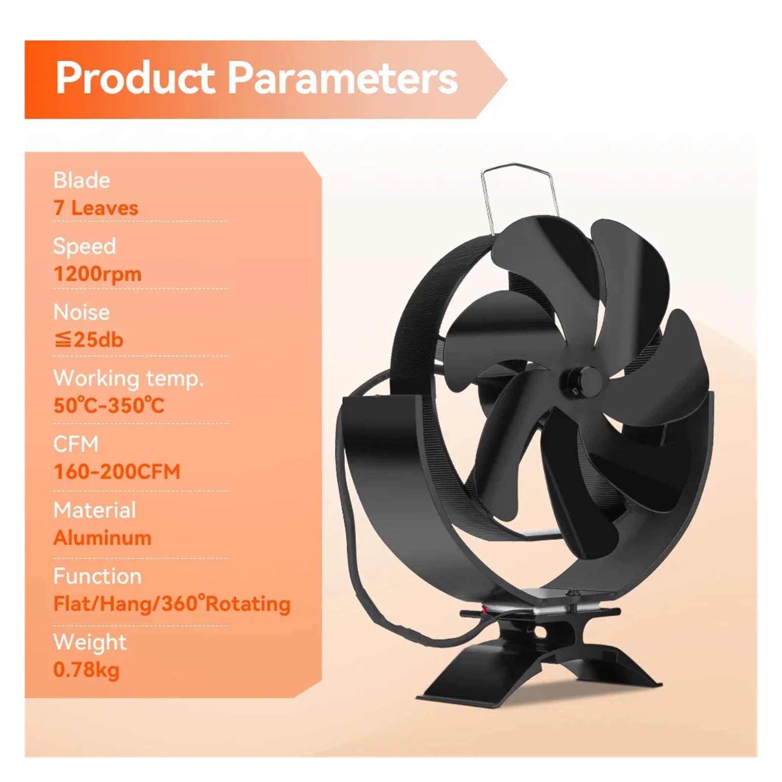 Ventilador Estufa Leña Ventilador de estufa leña 2 en 1 7 aspas con motor calor, ventilador chimenea, calentador silencioso, distribución eficiente del
