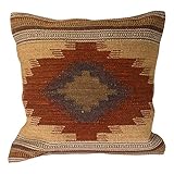 Fair-Trade. Fair Trade Kelim Kissenbezüge, handgefertigt auf Handwebstühlen mit 80/20 - Wolle / Baumwolle und natürlichen Farben, Almora (45 cm x 45 cm)