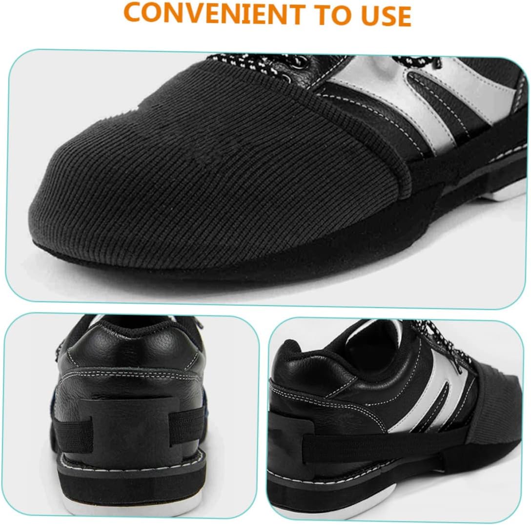 BESPORTBLE 4pairs Bowling Shoe Covers Adjustable Elastic Band Non-Slip Sliding Mat for Enhanced Grip Compact Design for Easy Carrying Black