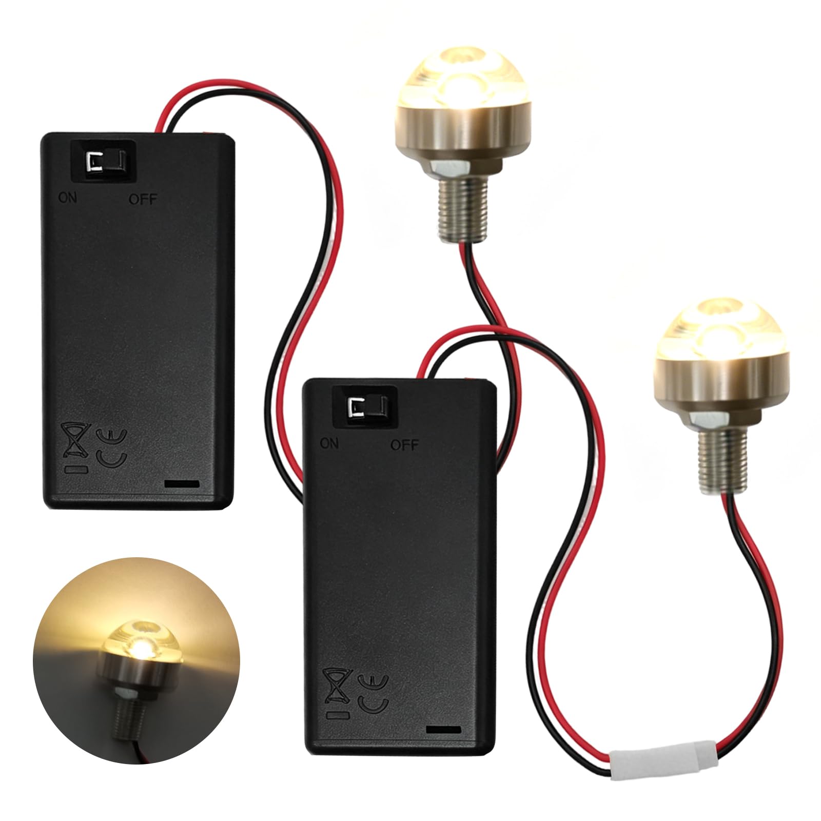Xerteam 2 Stück Puppenhaus Beleuchtungsset, Mini LED Licht Deko, Kleine Led Lichter mit 25cm Kabel und Batteriehalter, Puppenhäuser Miniatur Zubehör, Warmweiß Licht für Vitrinen (Keine Batterie)