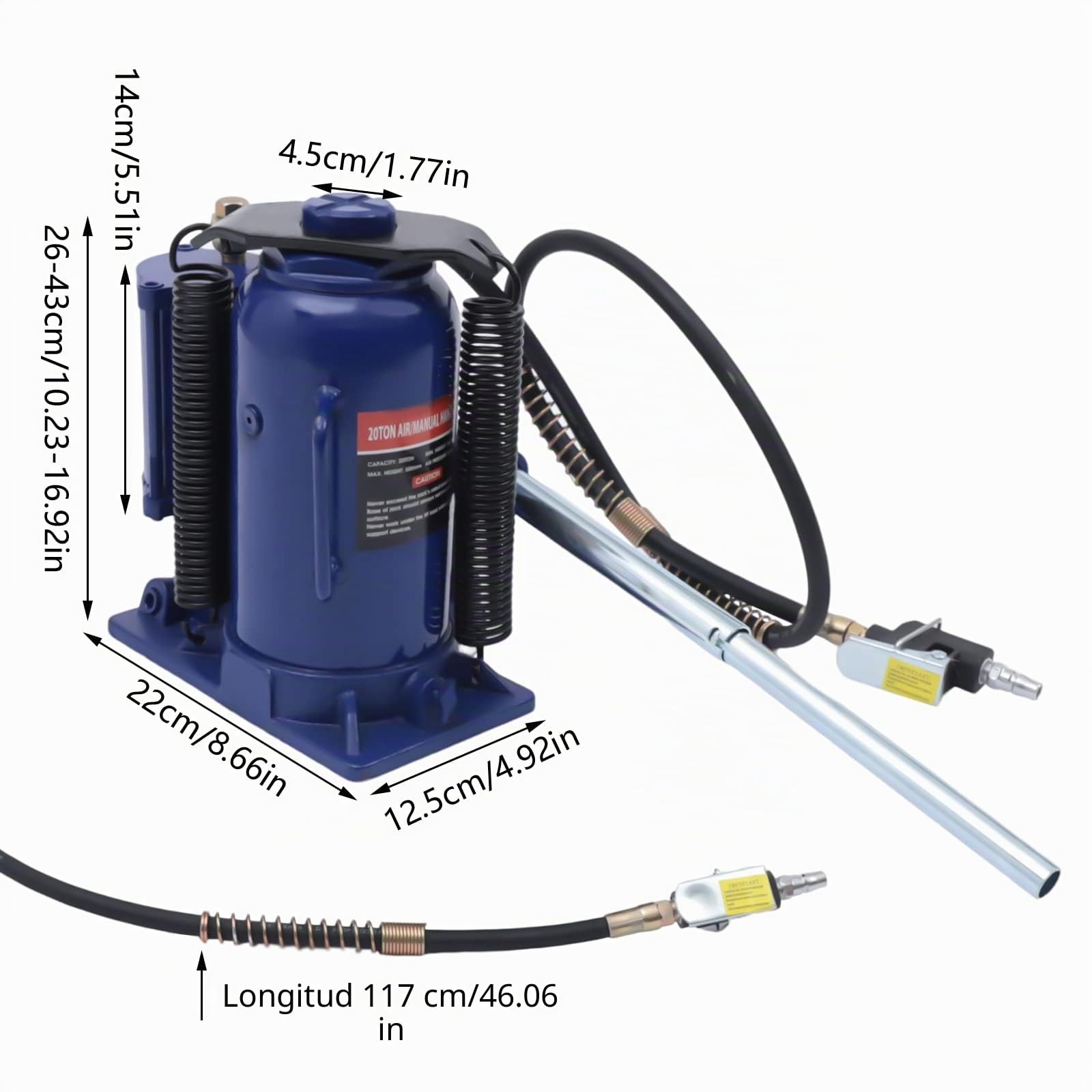 20 toneladas de gato hidráulico neumático de botella - Compacto gato hidráulico de aire de 20T para coches, SUV, con altura de elevación de 260-510 mm gato de botella de sello de botella