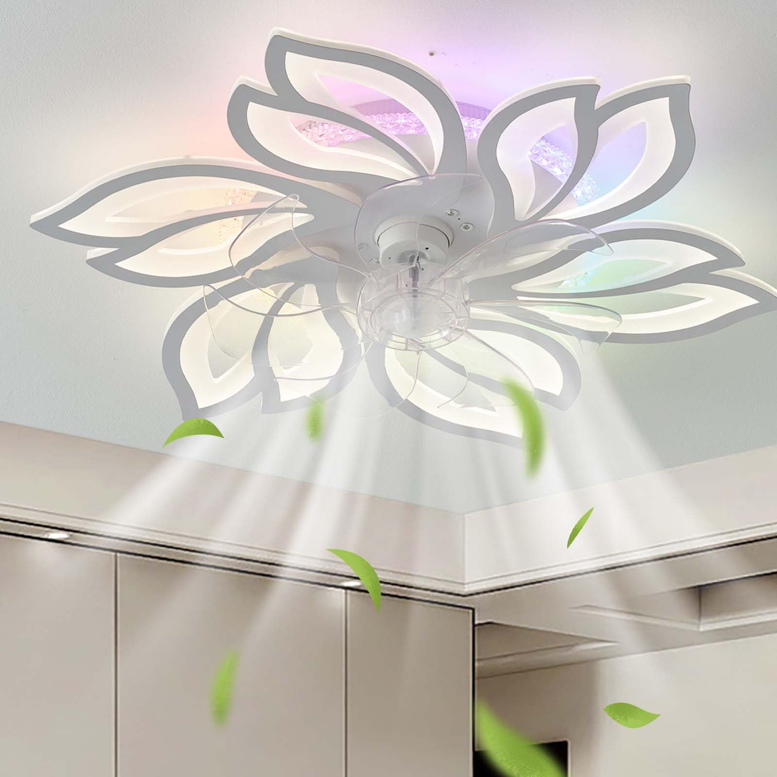 Ventilateur de plafond RGB télécommande moteur CC silencieux pour chambre
