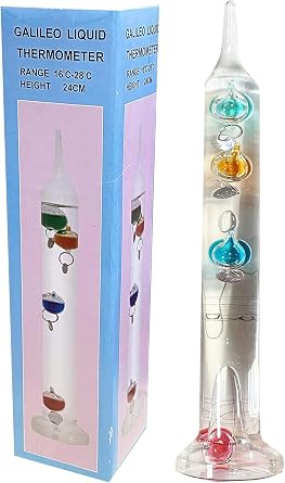 Galileo Glass Thermometer, Multicolor Floating Spheres Balls, Measures Temperatures from 16oC to 28oC, 9.5 Inches