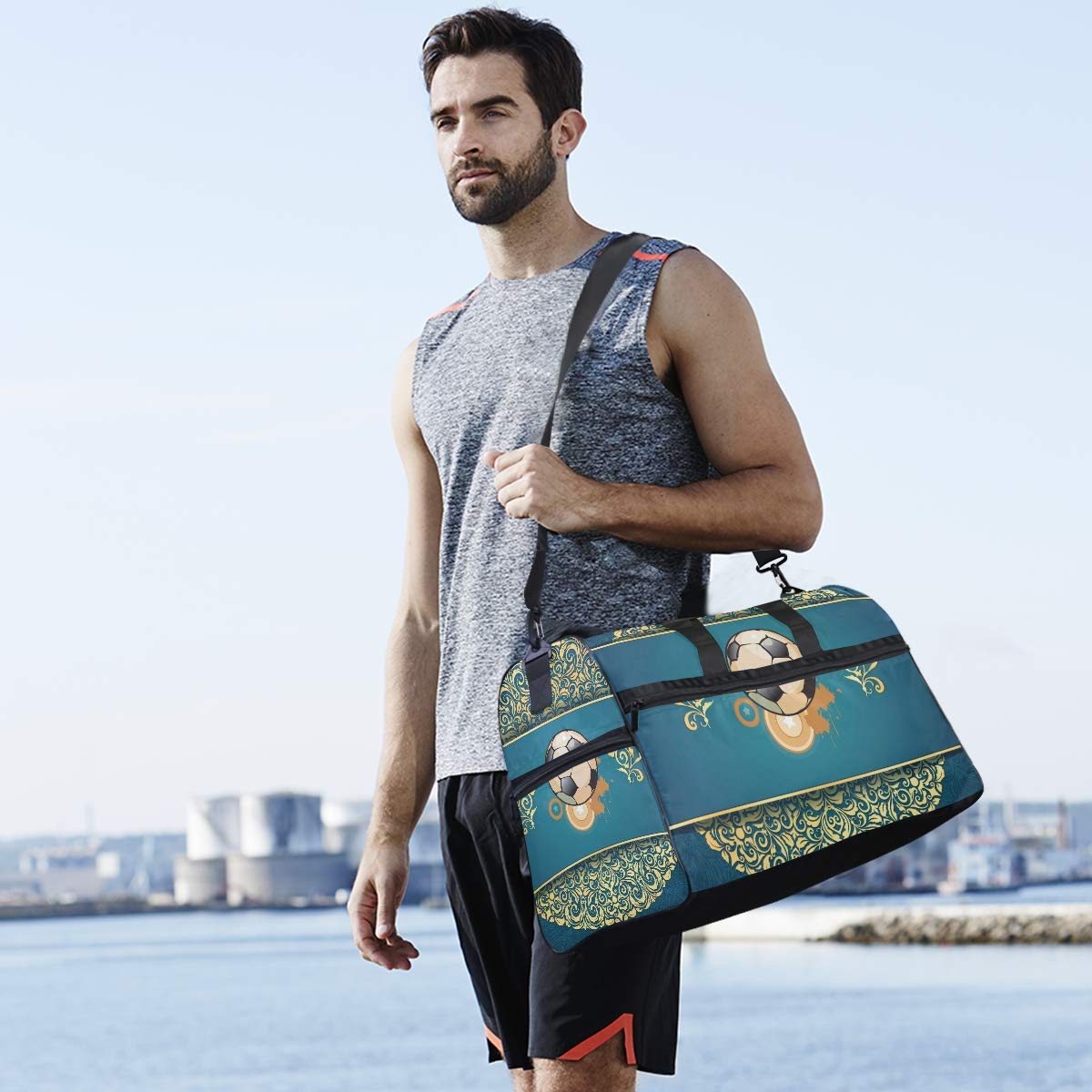 Arte Del Calcio Borsa da Palestra Sportiva da Nuoto con Scomparto per Scarpe Borsone A Tracolla Borsa da Viaggio per Donna da Viaggio