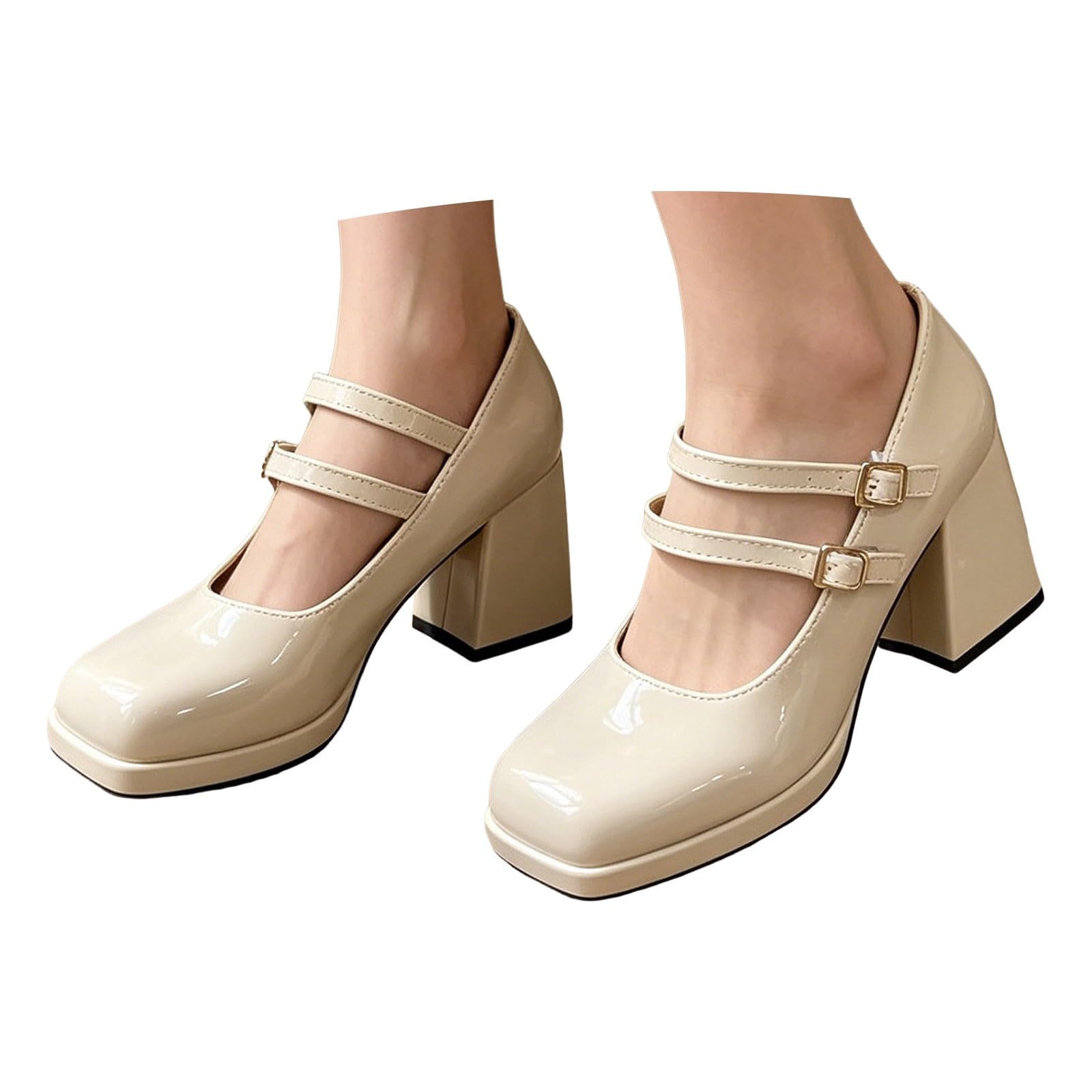 Scarpe Mary Jane da donna con plateau e punta alla caviglia, stile Lolita, in pelle verniciata, stile retrò, con tacco a blocco, per feste