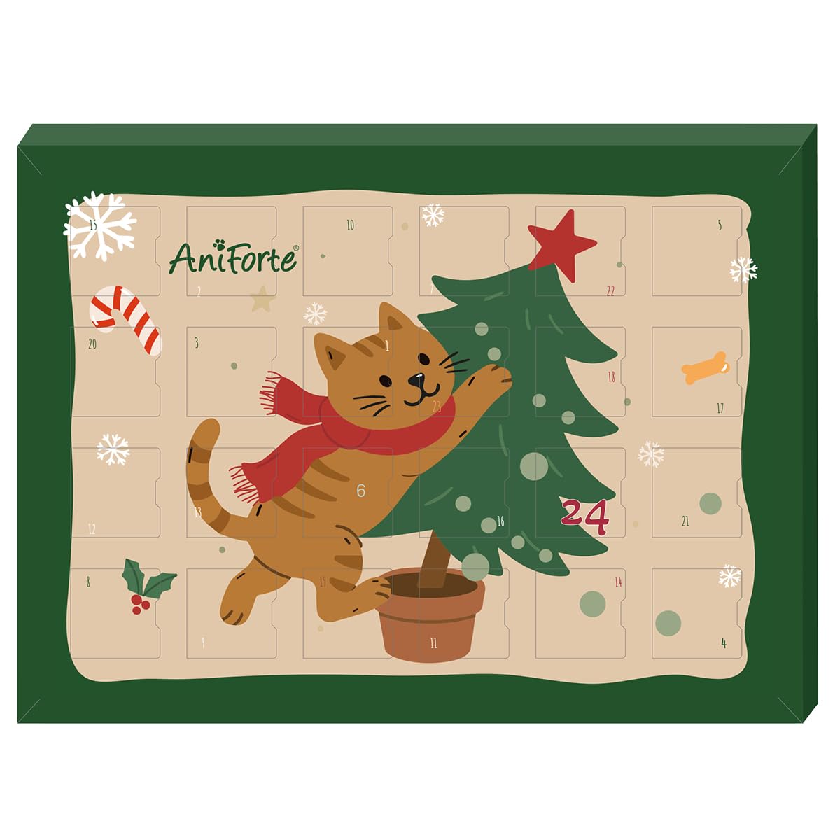 AniForte Adventskalender für Katzen 2026 – 24 getreidefreie Snacks (Huhn, Lachs, Ente, Kaninchen, Rind)