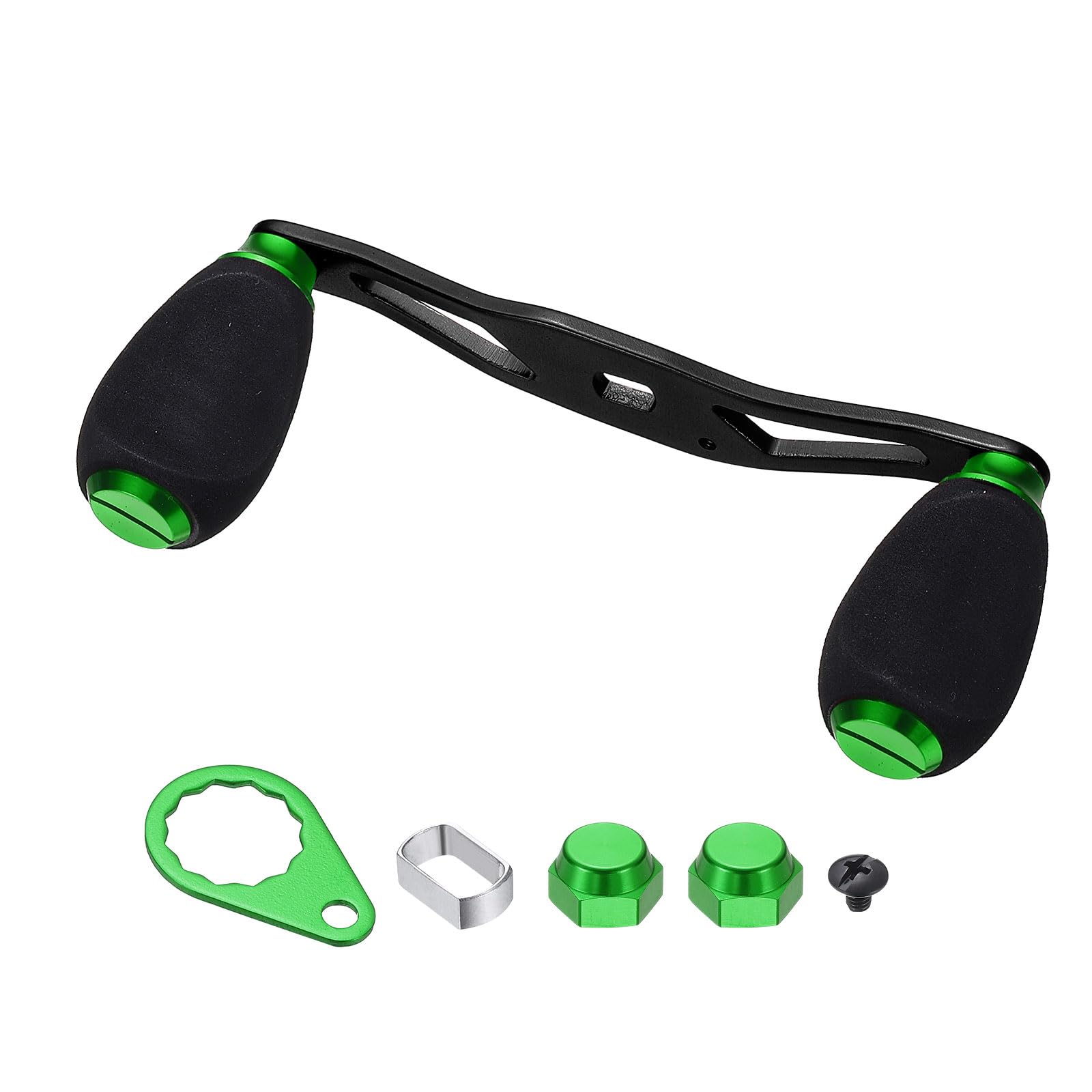 YELARXI Fishing Reel Handle, Metal Baitcasting Reel Handle Rocker Arm Grip with Double EVA Knob Replacement Parts - Fitting For(DIY/Fishing/Rocker Arm Accessories), Green/Black