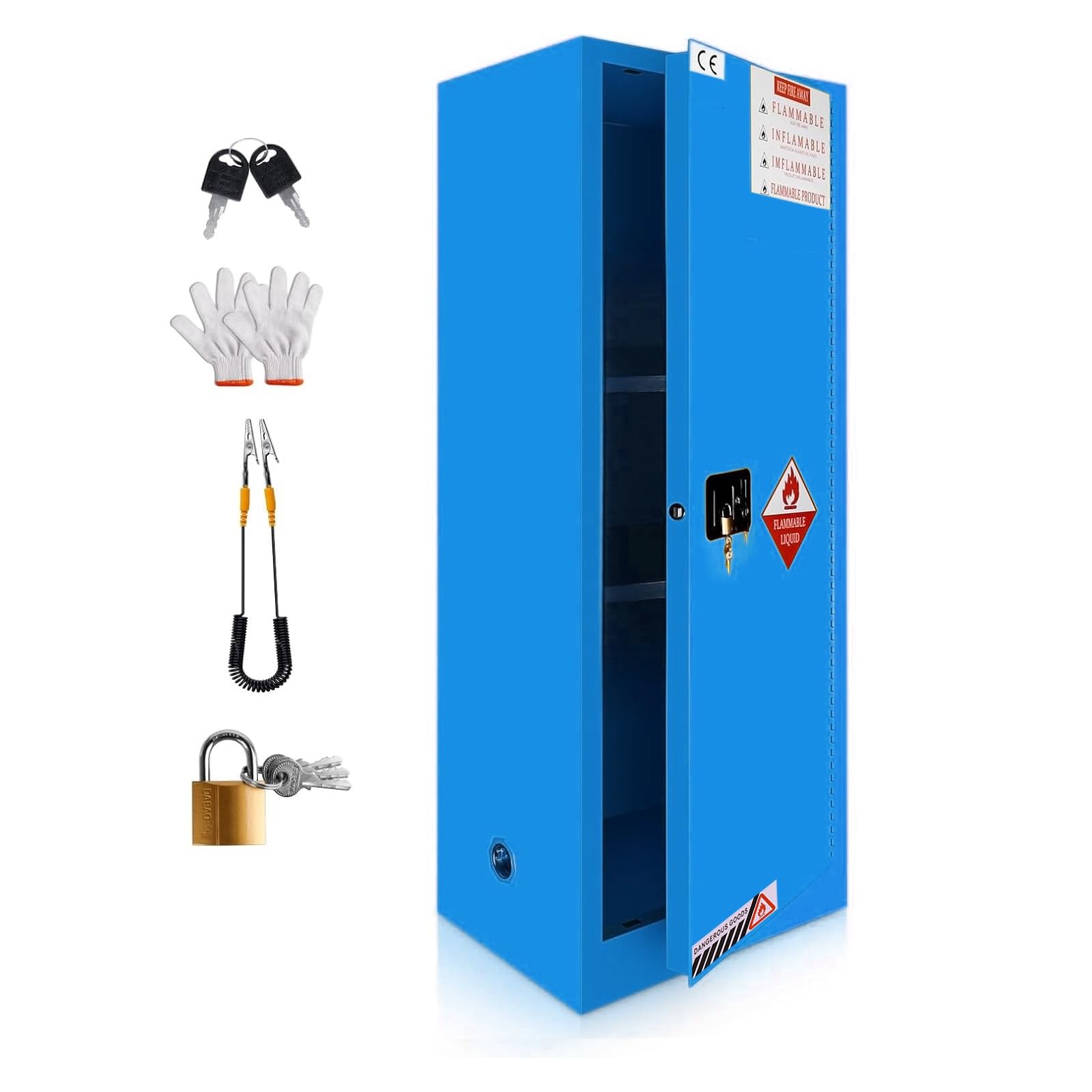 Armario de Seguridad inflamable de 80 litros, 165 x 59 x 46 cm, armarios de Acero galvanizado for Almacenamiento de sustancias peligrosas, Armario de Seguridad con Estante Ajustable