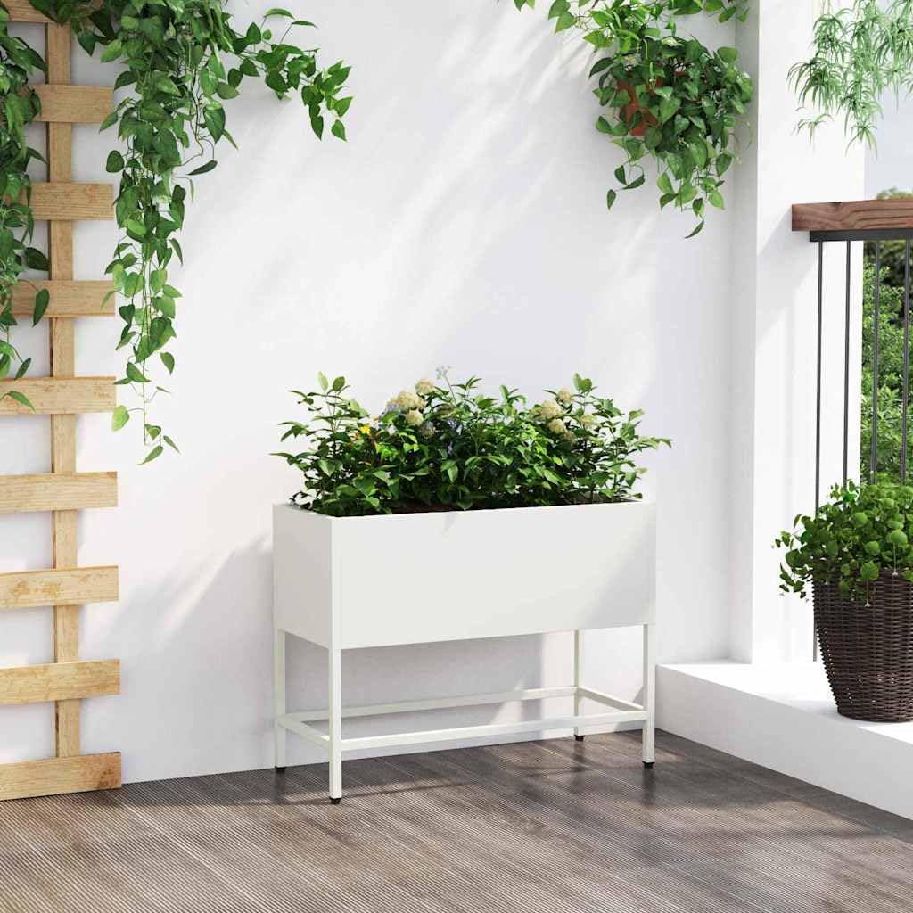 Bac de Jardin surélevé Blanc en Acier 60 x 26 x 48 cm, jardinière rectangulaire résistante UV pour Balcon terrasse Jardin, Pot Plante décoration extérieure Durable