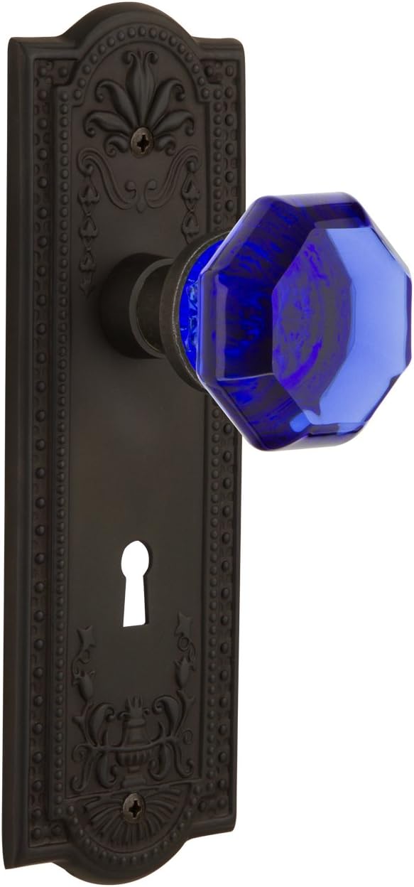 Nostalgic Warehouse 722878 Meadows Plate with Keyhole Single Dummy Waldorf Cobalt Door Knob in Oil-Rubbed Bronze