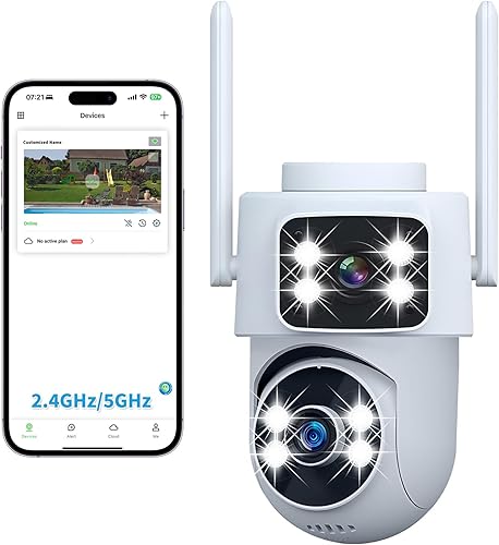 Cámara de seguridad inteligente 2K de doble lente para interiores y exteriores, Wi-Fi de 5 GHz, seguimiento de movimiento AI de 360°, visión