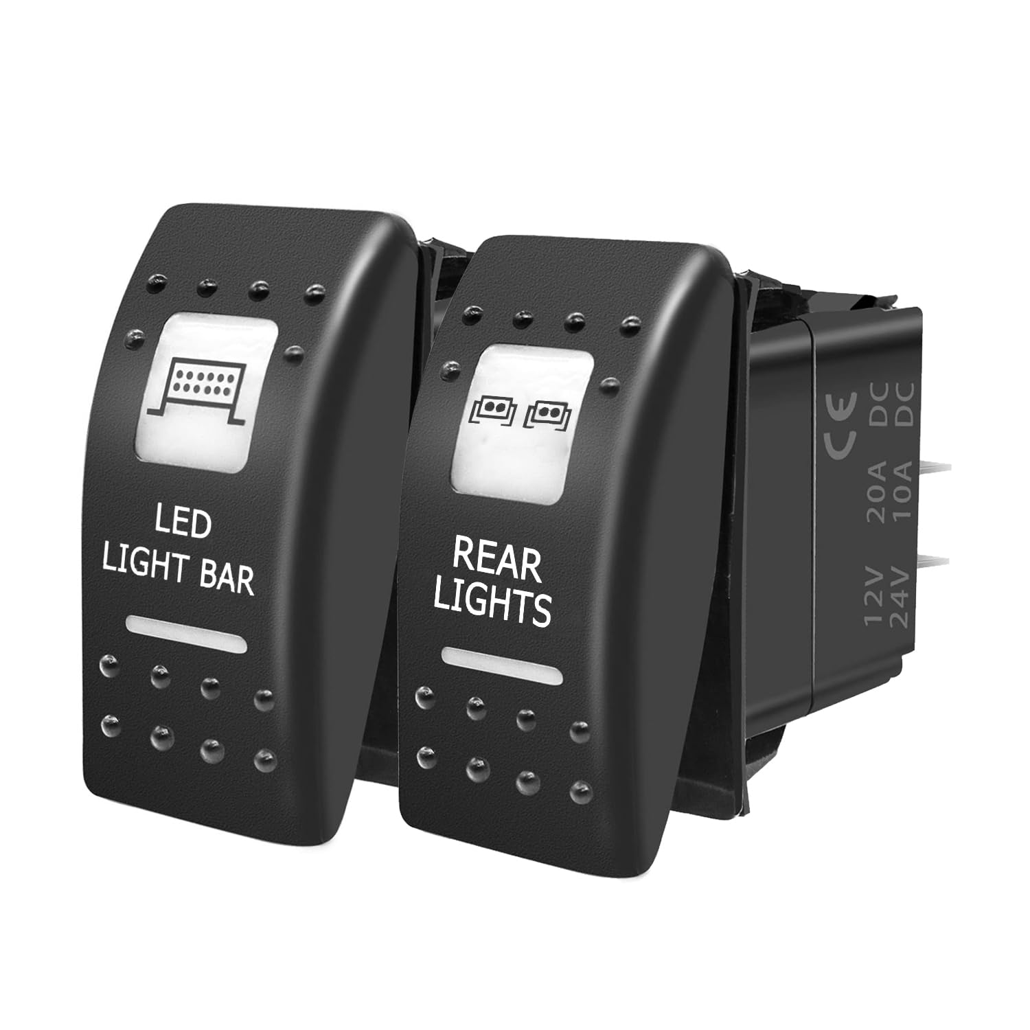 FXC LED Light Bar + Rear Lights Waterproof Rocker Switch On/Off 5 PIN SPST Switches w/Blue Backlit 12V 24V Toggle Switches Compatible for Polaris RZR Can-Am ATV UTV Car Truck Rv