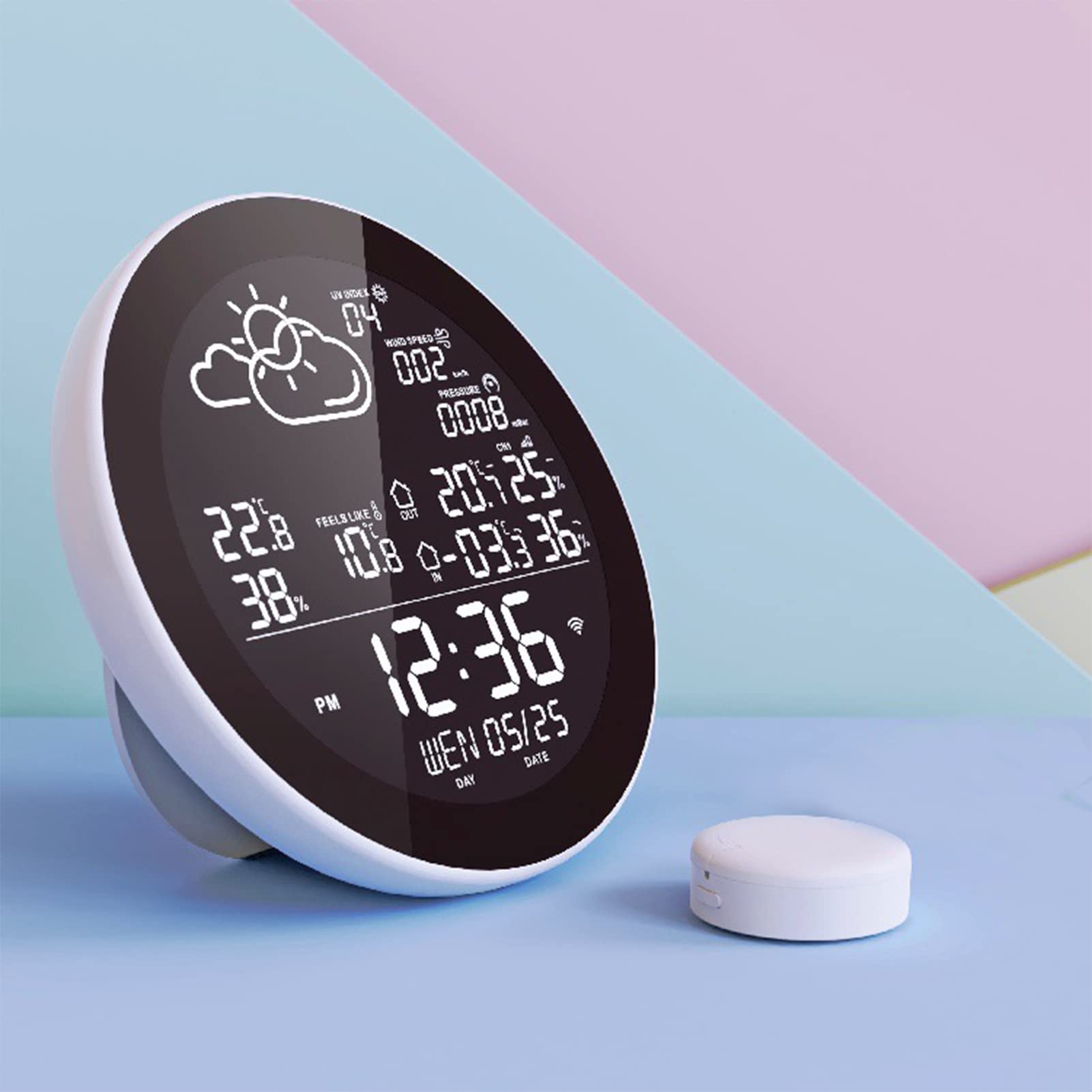 WIFI Smart Weather Station z dużym ekranem LCD Zegar Temperatury wilgotności wielofunkcyjnej Higrometr wilgotności pogodowej z 3 czujnikami Alerts do biura domowego (With 1 Auxiliary Machine)