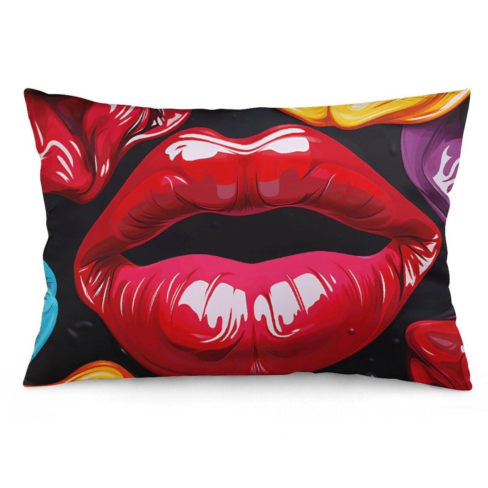 2 Pack Pillow Cases for Hair and Skin, Soft Breathable Pillow Case Covers with Hidden Zipper, Colorful Lips Pillowcase 20"x30" Pillow Covers for Sleeping Gift