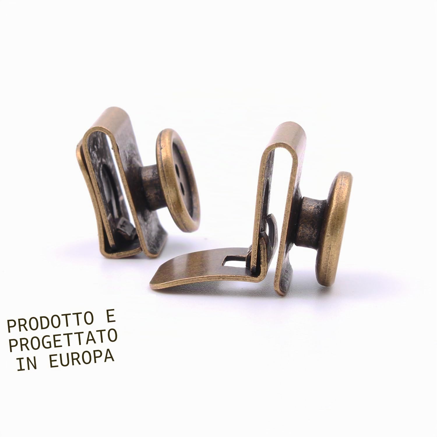 Bottoni per bretelle. Confezione da 6 bottoni a clip per pantaloni e bretelle abbottonabili. (Bronzo)