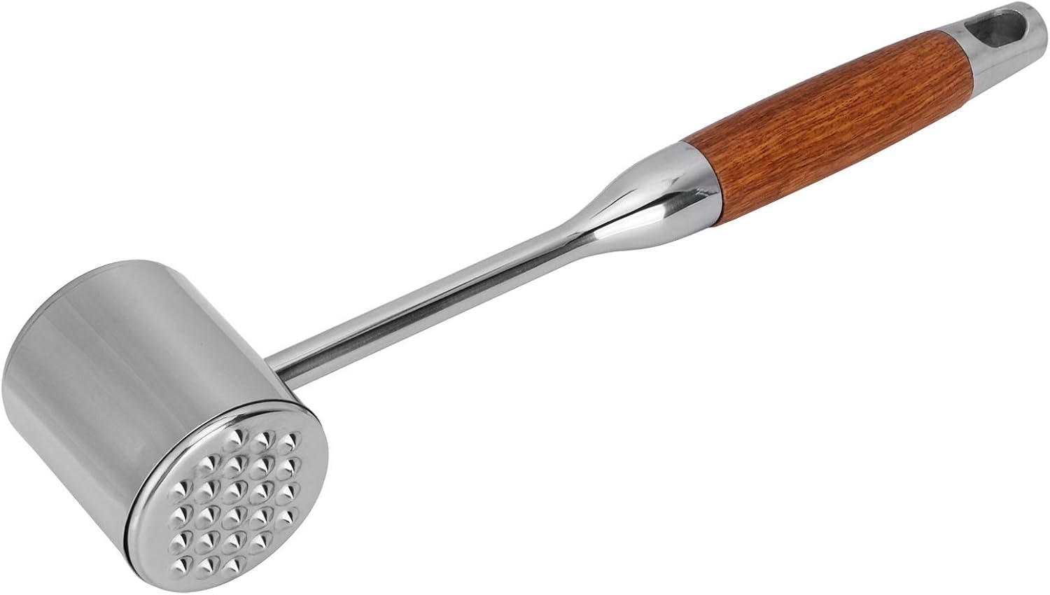 304 Stainless Steel Meat Mallets Hammer, Dual Sided Meat Tenderizer Tool with Ergonomic Wood Handle, Textured for Tenderizing, Smooth for Flattening, Kitchen Accessory with Hook f