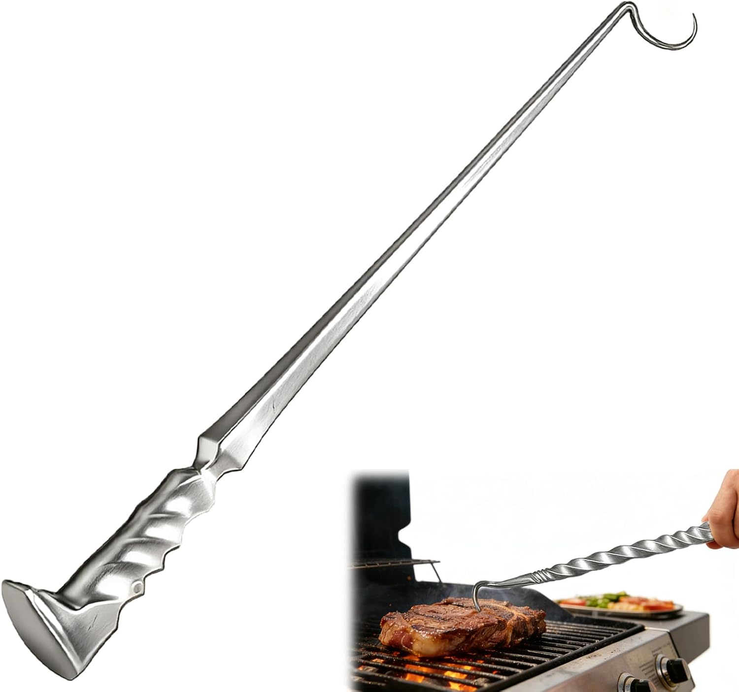 Meat Hook Flipper, Steak Flipper Hook, Pig Tail Meat Flippers, BBQ Food Flippers, Steak Turner Hook, Meat Turner Hooks,Turning Vegetables and Meats BBQ Grill (Right Hand A Iron)