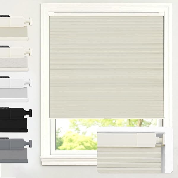 AOSKY no Drill Cordless Blackout Cellular Shades, 18" W X 36" H, Beige