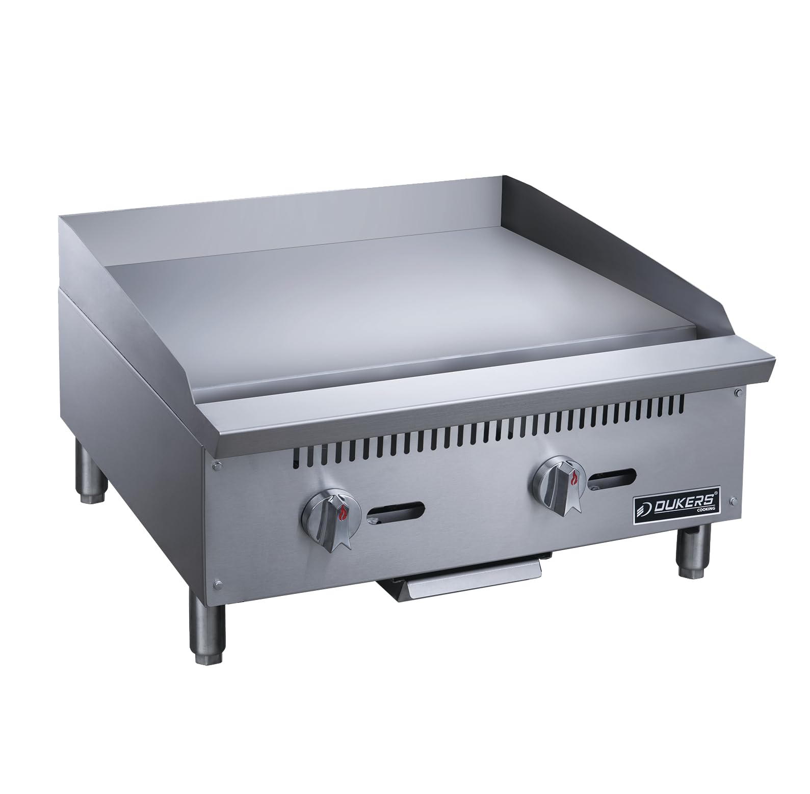 Dukers DCGM24 24 in. W Commercial Countertop Gas Griddle, 2 Burner, NG/LPG (Natural Gas/Liquid Propane) 60,000 BTU 3/4 Plate with Manual Controls