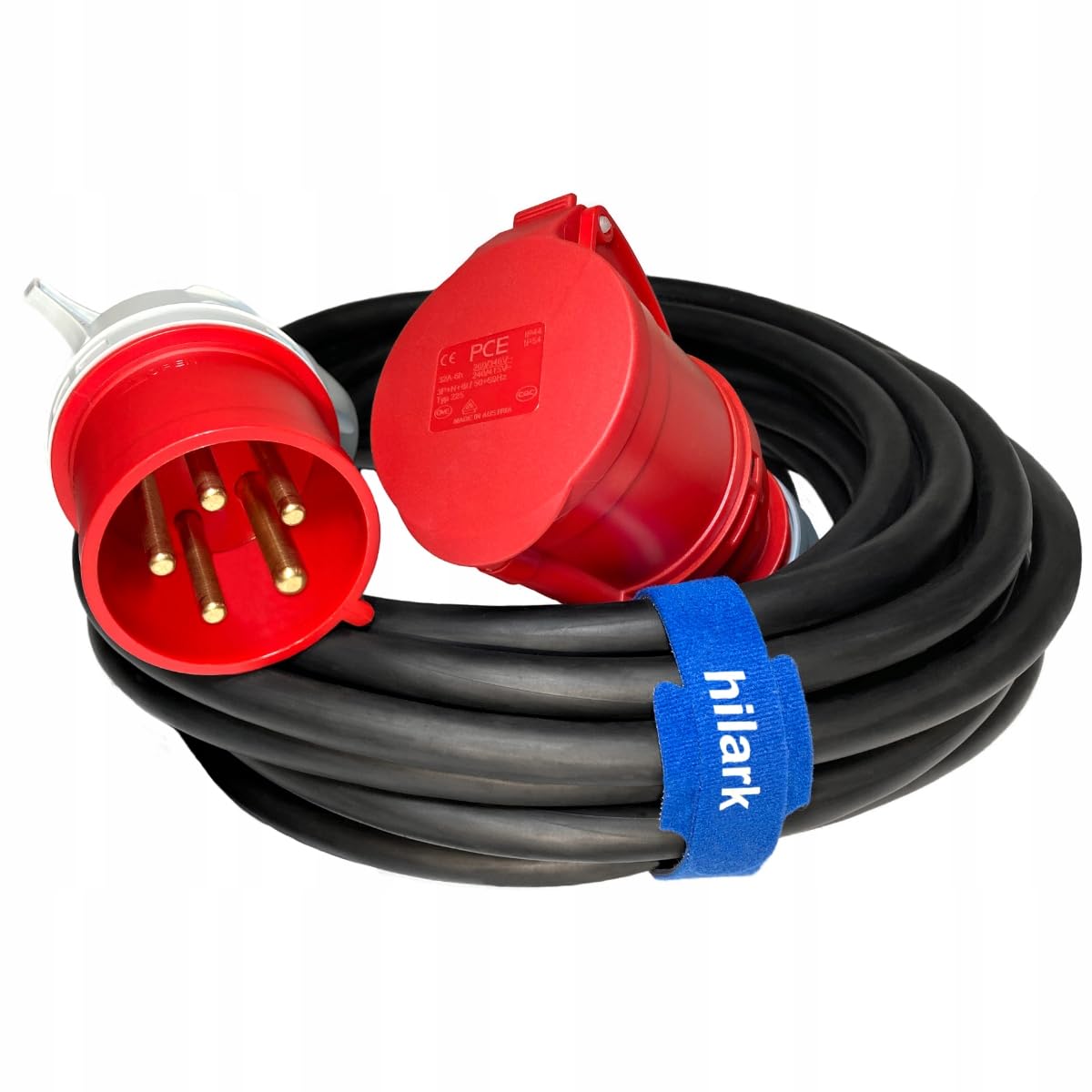 Hilark Cavo di prolunga in gomma H07RN-F Spina angolare IP44 400V per cantiere, industria, esterni (40 metri, 5g6 mm 32A, Nero)