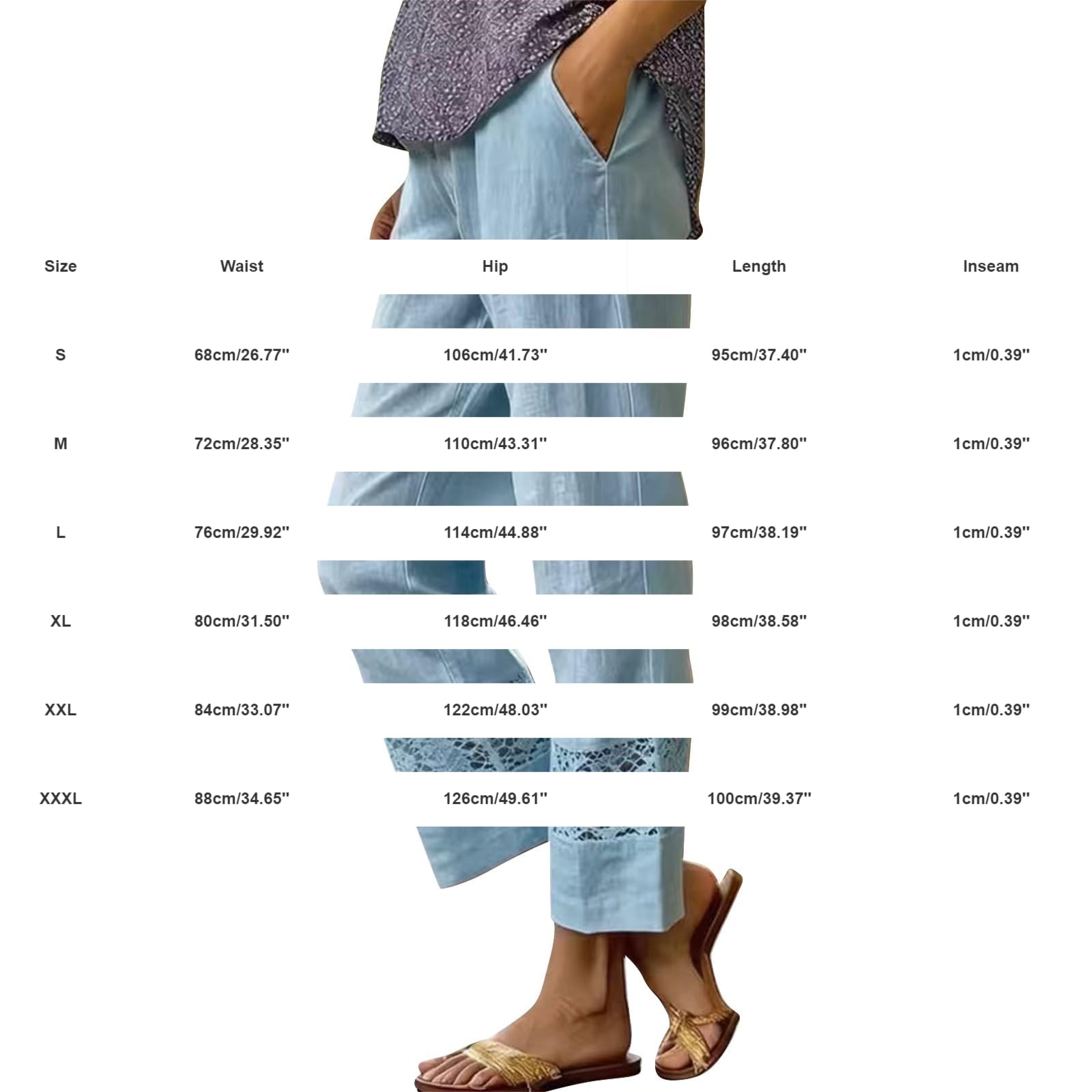 Generisch Pantalon d'été léger pour femme - Taille haute - Léger et aéré - Pantalon de loisirs en lin Lyocell - Avec cordon de serrage - Élégant pantalon en tissu - Ample - Décontracté - Pour les