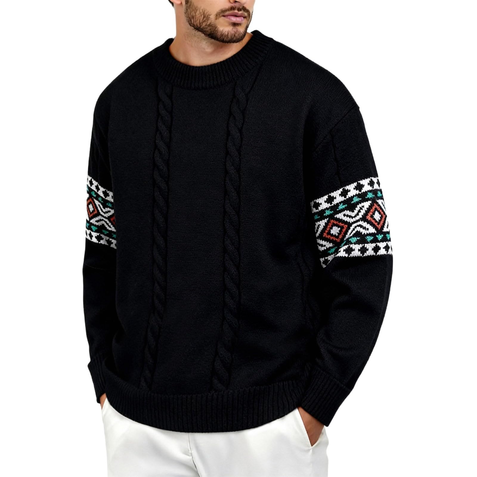Maglione Uomo Natalizio-Maglione Natalizio Personalizzato-Cappotto Invernale in Maglia, Pullover Casual alla Moda con Design A Maglia Grossa per Ragazzi E Giovani Adulti