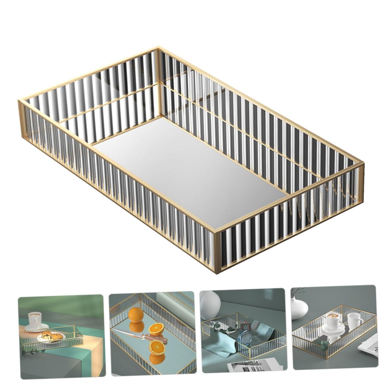Ipetboom Glas Aufbewahrungstablett für Badezimmer Kosmetik Organizer Streifen Design Langlebig Bruchsicher Kompakt für Lippenstift Parfum Puder Vanity Sundries Holder