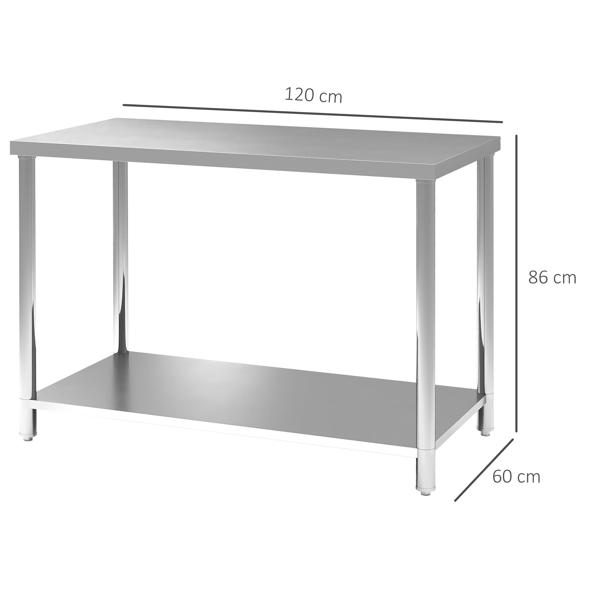 HOMCOM Mesa Preparación Acero Inoxidable 24x47x34 Pulgadas con Estante | Mesa de trabajo metálica, banco de trabajo, para hotel, cocina, garaje, patio trasero