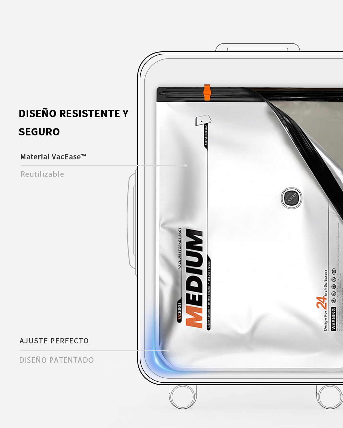 Vacbird 10 Bolsas Vacio Ropa con Bomba de Vacío Eléctrica Inalámbrica, 5 x 40 x 54 cm y 5 x 47 x 64 cm, Especialmente Diseñadas para Organización de Maletas y Viajes