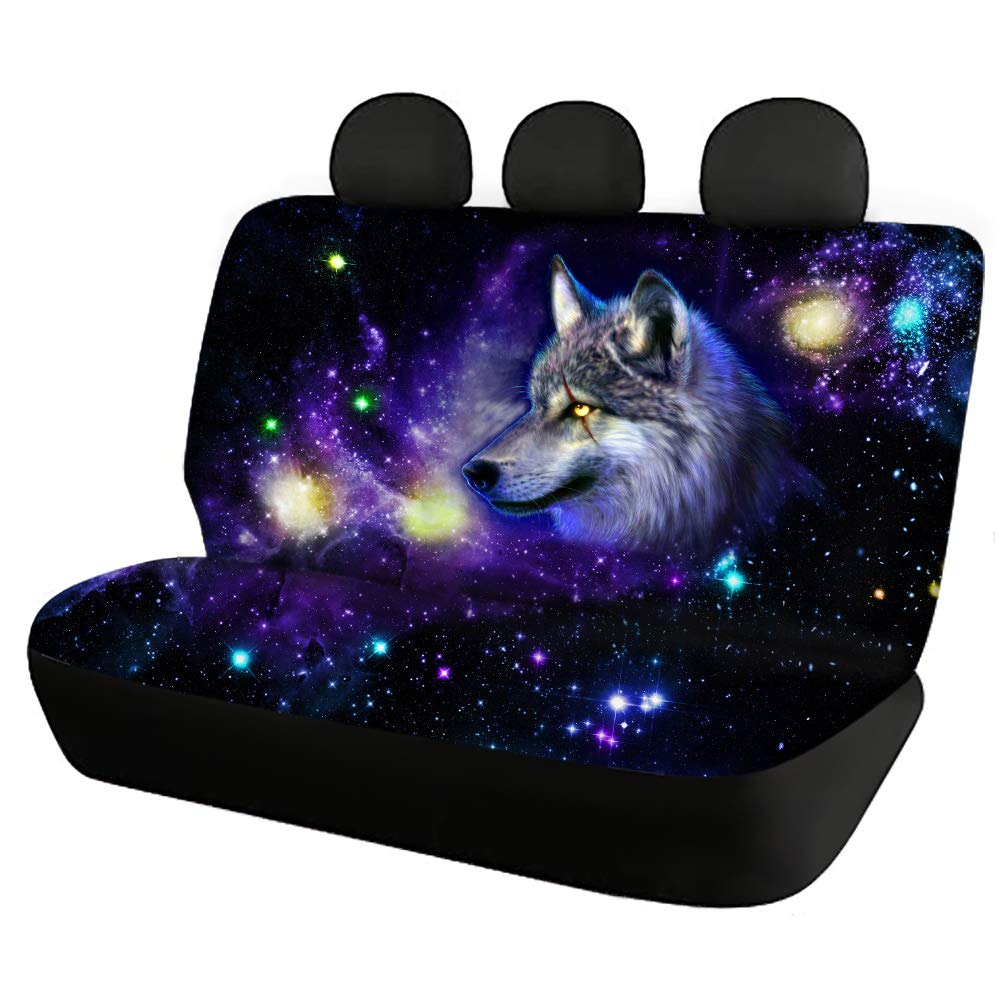 Binienty Galaxy Wolf Coprisedi Auto per davanti e dietro, Set di 4 pezzi, Tessuto elasticizzato protegge i sedili da sporco e graffi, adatto per la maggior parte dei veicoli