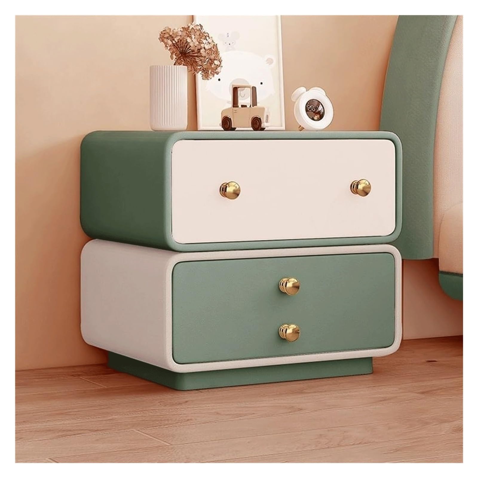 SXZenSpace Modern Bedside Table Microfiber Leather NightStand with 2 Wooden Storage Drawers Minimalist Spacious Side Luxury Cabinet(Green,45cm)