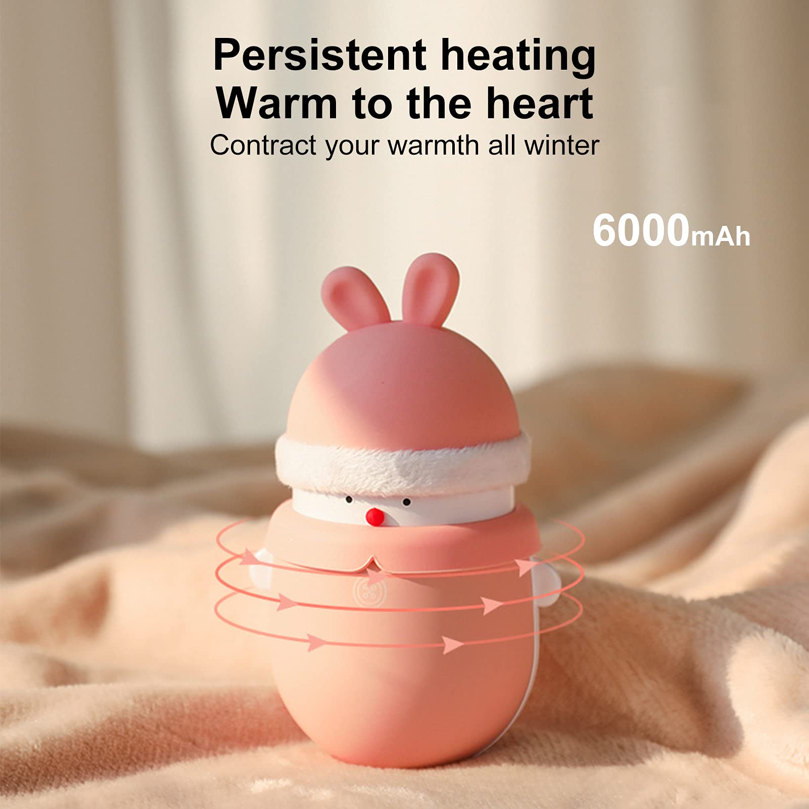 Calentador de Manos Reutilizable, Banco Mini Lindo 6000 mAh 2 en 1 Calentador Recargable portátil con 2 Engranajes Temperatura Ajustable para Actividades al Aire Libre Camping de