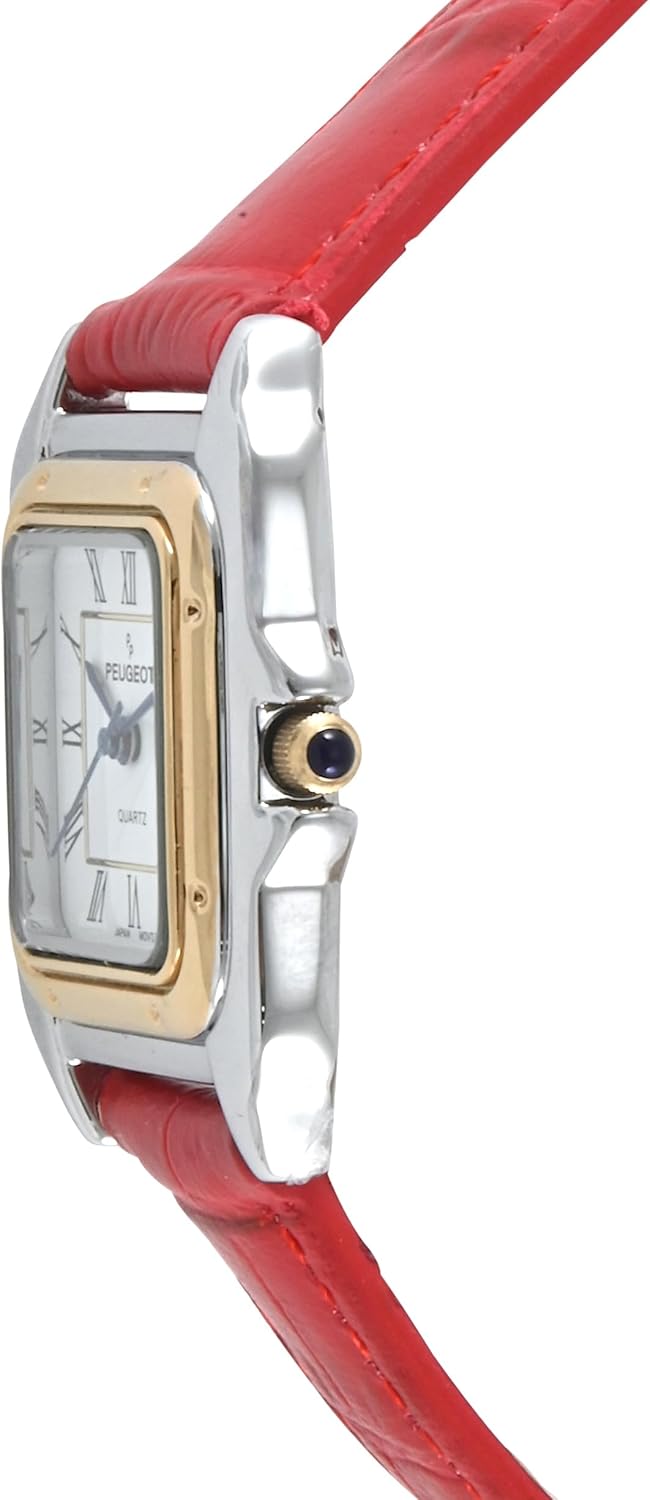 Peugeot Women Two-Tone Tank Shape Dress Watch with Designer Leather Wrist Band - Image 3