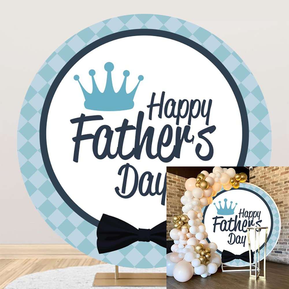 DORCEV 5x5ft Happy Father's Day Round Backdrop Cover Father's Day Circle Backdrop Photography Background Decorations Dad Grandpa Family Party Props