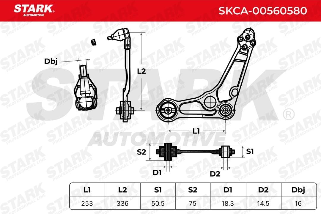 STARK SKCA-00560580 Bras de suspension Avant Gauche avec rotule de suspension avec support en caoutchouc Compatible avec RENAULT Megane 4 3/5 portes B9A/M/N