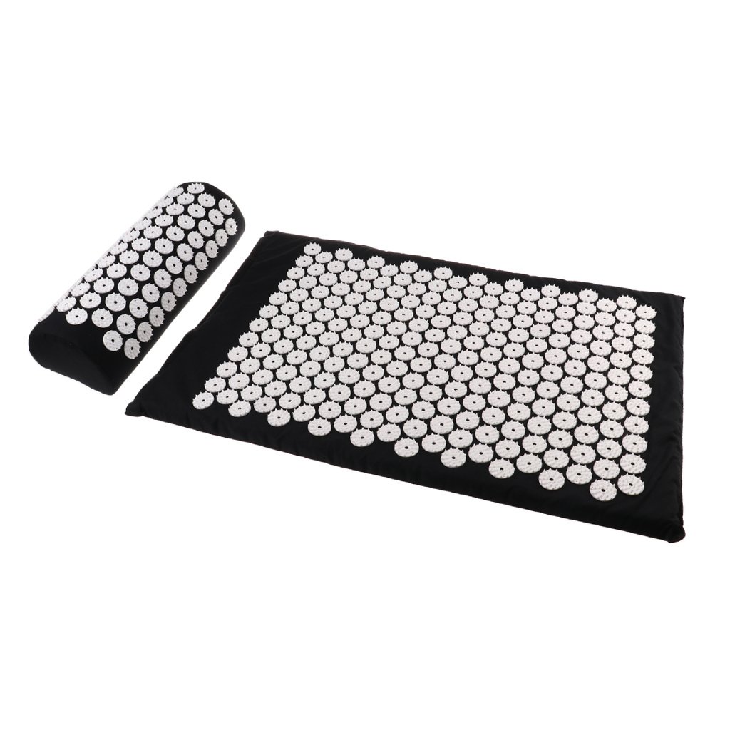jojomis Tappetino per massaggio e cuscino per agopressione per alleviare il dolore alla schiena, 66 x 40 cm, tappetino da yoga unico C - 2 colori - nero