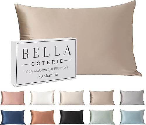Bella Coterie - Funda de almohada de seda de lujo para cabello y piel, 30 momme, seda de morera 6A 100% pura, súper suave, perfectamente afelpada