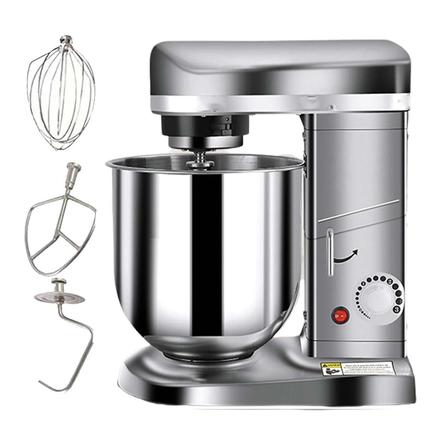 Amasadora Pan Profesional,Batidora Amasadora Profesional,10l Acero Inoxidable,3 Velocidades,500w,Gancho+batidor,para Panadería Pizzería Cocina Comercial Silver-5L